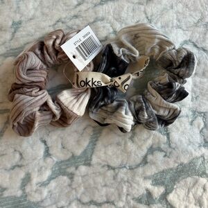 Lokks set of 2 Hair Scrunchies Set in Neutral Tones black cream tan/brown